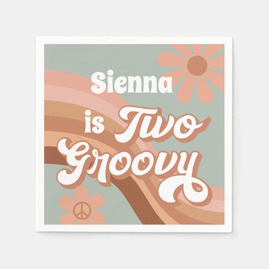 Twee Groovy Retro Daisy Sage Pink 2e verjaardag Servet (Voorkant)