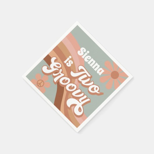 Twee Groovy Retro Daisy Sage Pink 2e verjaardag Servet (Hoek)
