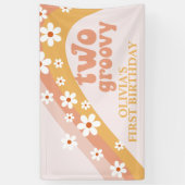 Twee Groovy Retro Daisy Verjaardagsbanner Spandoek (Verticaal)