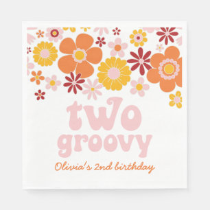 Twee Groovy Retro Floral 2 e verjaardag Napkins Servet