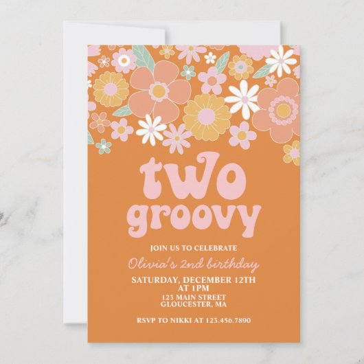 twee Groovy Retro Floral 2e verjaardag Kaart (Voorkant)