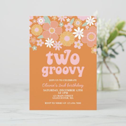 twee Groovy Retro Floral 2e verjaardag Kaart (Staand voorkant)