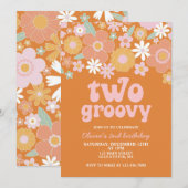 twee Groovy Retro Floral 2e verjaardag Kaart (Voorkant / Achterkant)