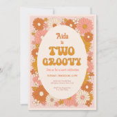 Twee Groovy Retro Floral 2e Verjaardag Uitnodiging (Voorkant)