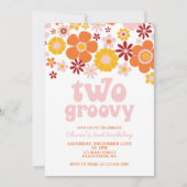 Twee Groovy Retro Floral 2e verjaardag Uitnodiging (Voorkant)