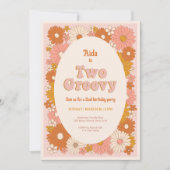 Twee Groovy Retro Floral 2e Verjaardag Uitnodiging (Voorkant)