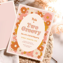 Twee Groovy Retro Floral 2e Verjaardag Uitnodiging