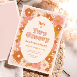 Twee Groovy Retro Floral 2e Verjaardag Uitnodiging