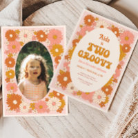Twee Groovy Retro Floral 2e Verjaardag Uitnodiging