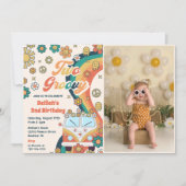 Twee Groovy Retro Floral 2e Verjaardagsfeestfoto Kaart (Voorkant)