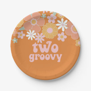 Twee Groovy Retro Floral 2e verjaardagspapier Bord