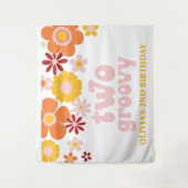 Twee Groovy Retro Floral Birthday Banner Wandkleed (Voorkant)
