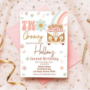 Twee Groovy Retro Floral Rainbow 2e verjaardag Kaart