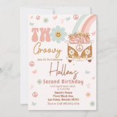 Twee Groovy Retro Floral Rainbow 2e verjaardag Kaart (Voorkant)