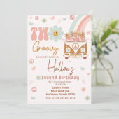 Twee Groovy Retro Floral Rainbow 2e verjaardag Kaart (Staand voorkant)