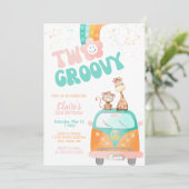 Twee Groovy Retro Floral regenboogdaisy verjaardag Kaart (Staand voorkant)