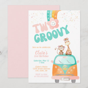 Twee Groovy Retro Floral regenboogdaisy verjaardag Kaart