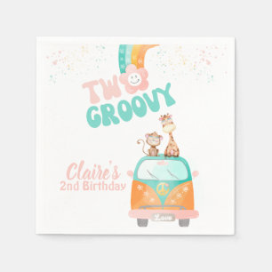 Twee Groovy Retro Floral regenboogdaisy verjaardag Servet