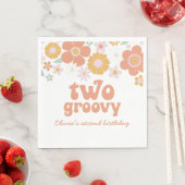 Twee Groovy Retro Floral tweede verjaardag Napkins Servet (Insitu)