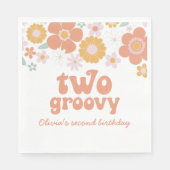 Twee Groovy Retro Floral tweede verjaardag Napkins Servet (Voorkant)