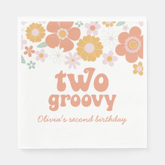 Twee Groovy Retro Floral tweede verjaardag Napkins Servet (Voorkant)