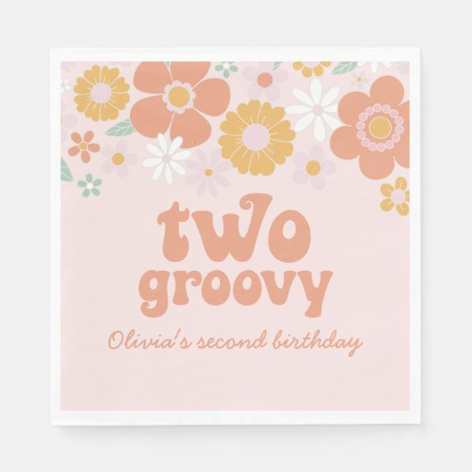 Twee Groovy Retro Floral tweede verjaardag Napkins Servet (Voorkant)