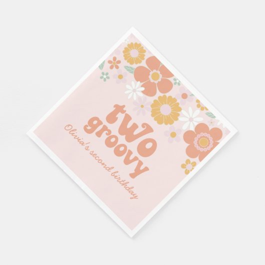 Twee Groovy Retro Floral tweede verjaardag Napkins Servet (Hoek)