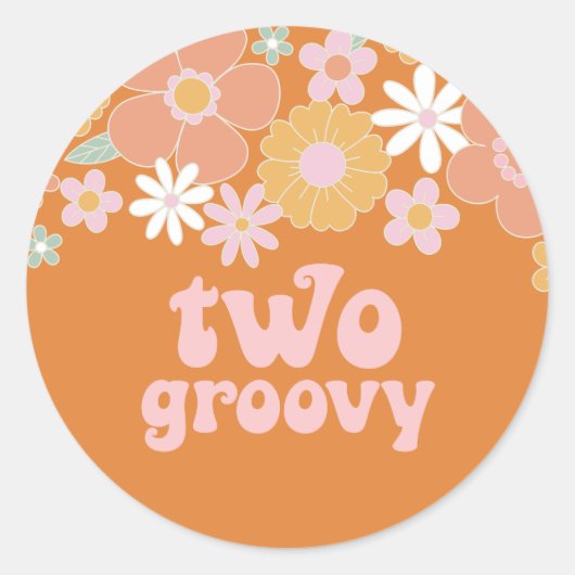 Twee Groovy Retro Floral, tweede verjaardag Ronde Sticker (Voorkant)
