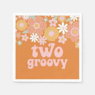 Twee Groovy Retro Floral, tweede verjaardag Servet