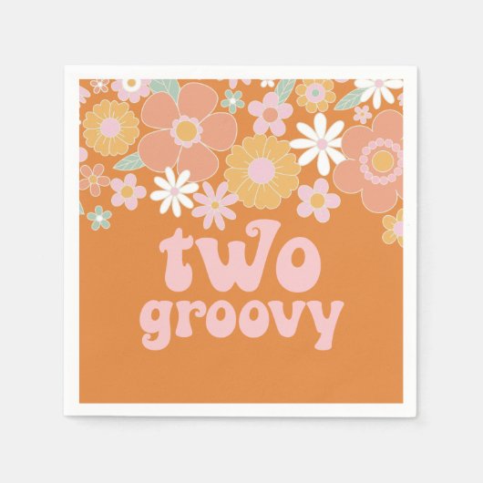 Twee Groovy Retro Floral, tweede verjaardag Servet (Voorkant)