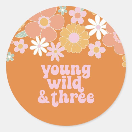 Twee Groovy Retro Floral verjaardag Ronde Sticker (Voorkant)