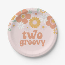 Twee groovy Retro Floral verjaardagspapier Borden