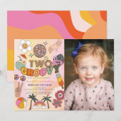Twee Groovy Retro foto 2e verjaardag Kaart (Voorkant / Achterkant)