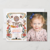 Twee Groovy Retro Girl Foto 2e verjaardag Kaart (Voorkant)