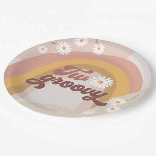 Twee Groovy Retro Hippie Daisy Girl 2e verjaardag Papieren Bordje (Gekanteld)