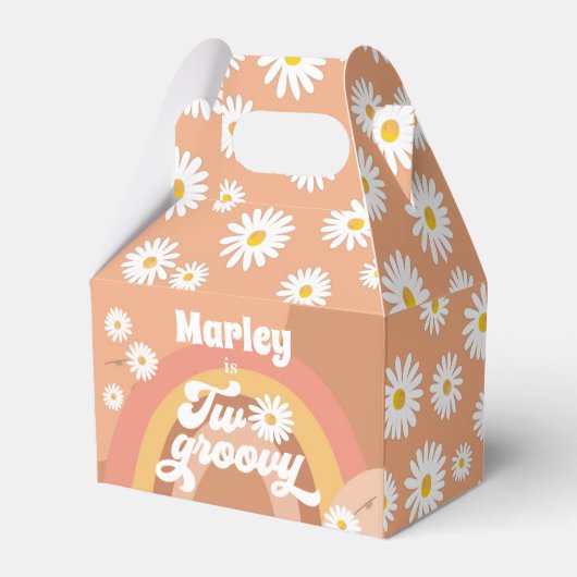 Twee Groovy Retro Hippie Daisy Girl Birthday Bedankdoosjes (Voorkant Zijde)