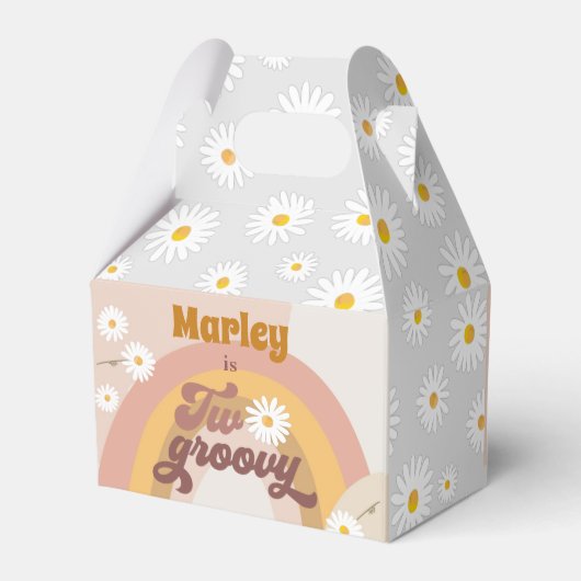 Twee Groovy Retro Hippie Daisy Girl Birthday Favor Bedankdoosjes (Achterkant)