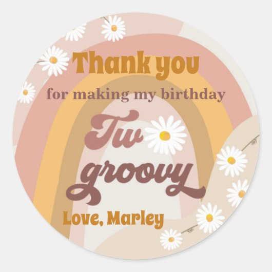 Twee Groovy Retro Hippie Rainbow Daisy Favor Girl Ronde Sticker (Voorkant)