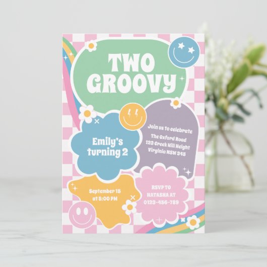 Twee Groovy Retro Hippie Tweede Verjaardag Kaart (Staand voorkant)