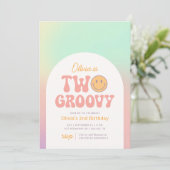 Twee Groovy Retro Iridescent 2e Verjaardag Kaart (Staand voorkant)