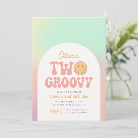 Twee Groovy Retro Iridescent 2e Verjaardag Kaart (Staand voorkant)