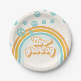 TWEE Groovy Retro Jongen 2de Verjaardag Papieren Bordje