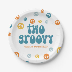 Twee Groovy Retro Jongens verjaardag Papieren Bord