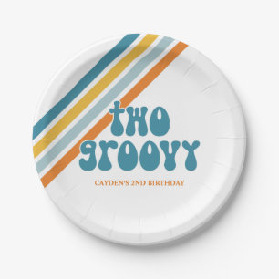 Twee Groovy Retro Jongens verjaardag Papieren Bord