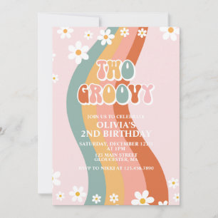 Twee Groovy Retro madeliefjes regenboog 2de verjaa Kaart