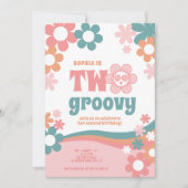 Twee Groovy Retro Meisje 2e verjaardag Uitnodiging (Voorkant)
