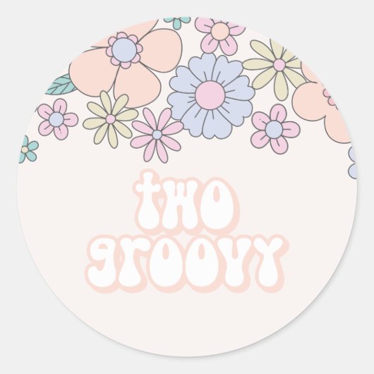 Twee Groovy Retro pastel Floral 2de verjaardag Ronde Sticker (Voorkant)