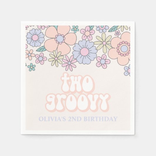 Twee Groovy Retro pastel Floral 2de verjaardag Servet (Voorkant)