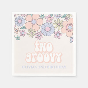 Twee Groovy Retro pastelkleurig bloemmotief 2de ve Servet