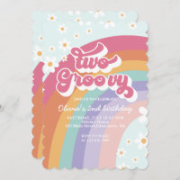Twee Groovy Retro Rainbow 2e Birthday Uitnodiging